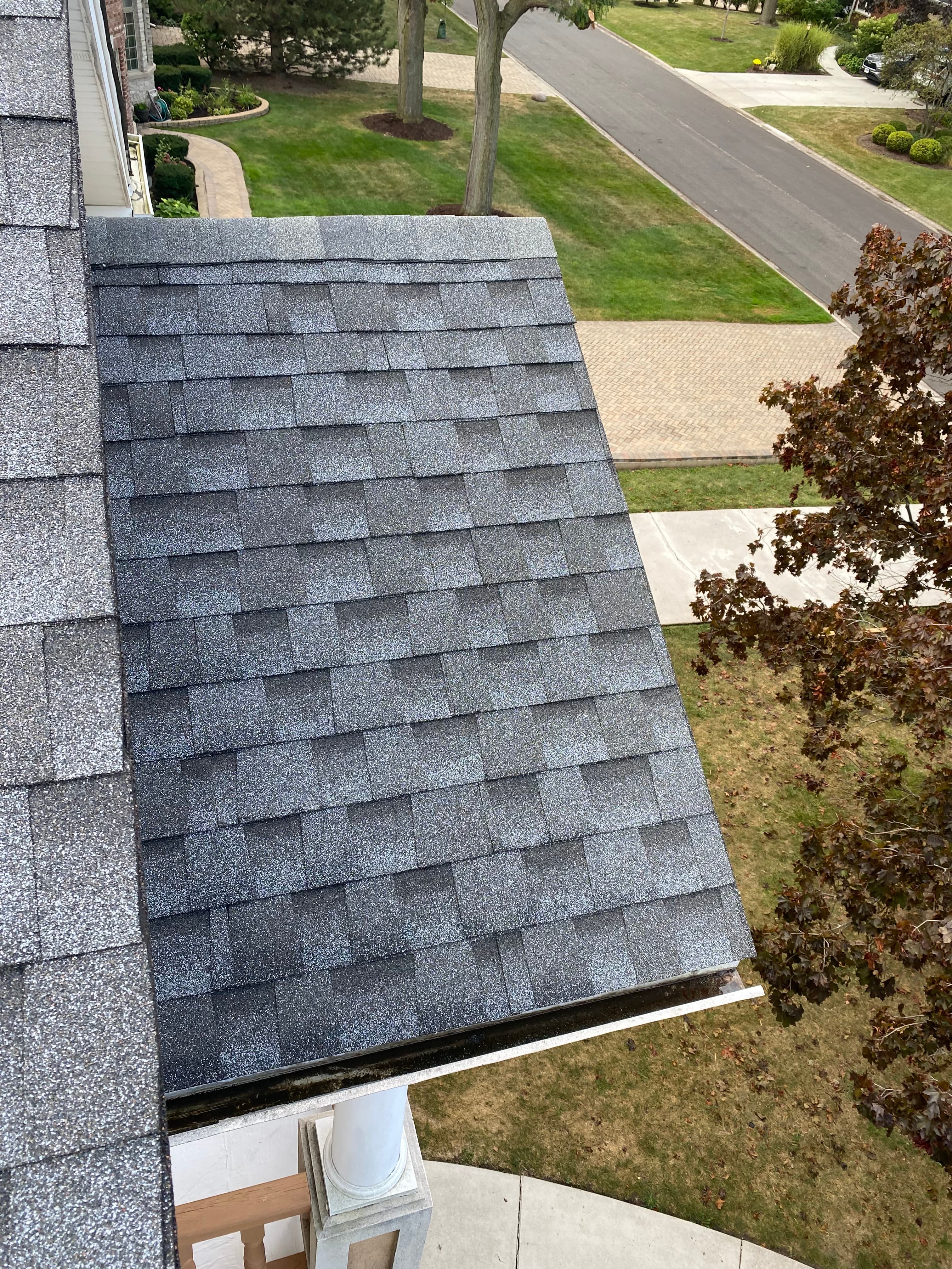Aerial view completed roof North Shore